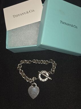 Tiffany & Co. Silver Heart Toggle Bracelet with Iconic Blue Box